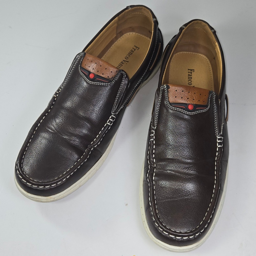 Franco Vanucci Mens‎ Dark Brown Leather Slip On Loafers Shoes Size 13